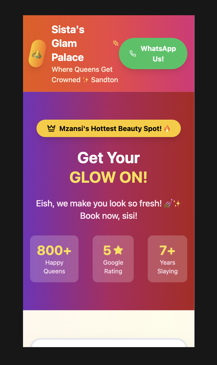 Sista's Glam Palace booking site
